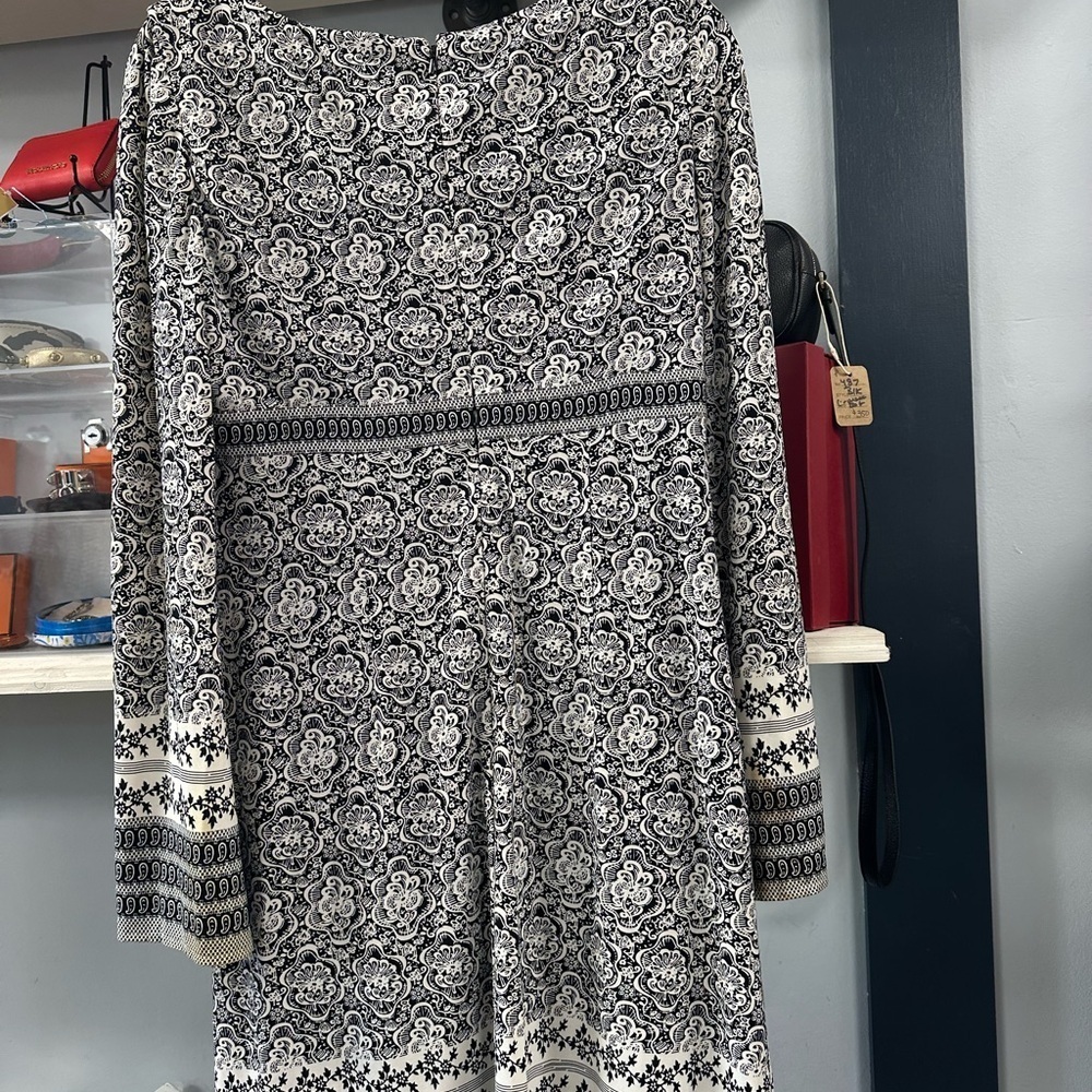 🖤 Oleg Cassini Black & White Floral Print Dress – Size 10 - Picture 3 of 7